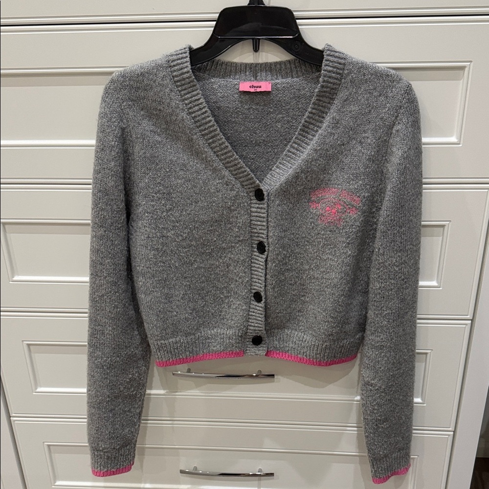 CHUU Gray cropped Cardigan with Pink Accents size 00